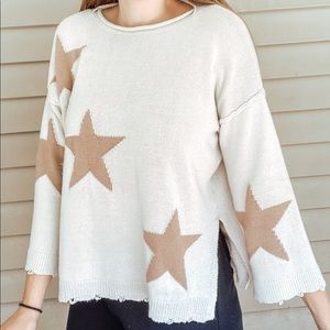 Promesa S/M Cream Tan Distressed Sweater